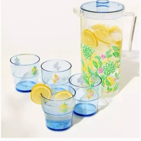 NWT Lilly Pulitzer Pitcher and Cup Set "Make Lemonade" - Picture 1 of 11